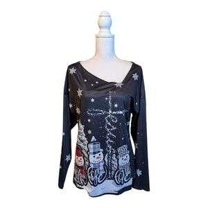 Christmas Dressy Long Sleeve Snowman Shirt  Size XL